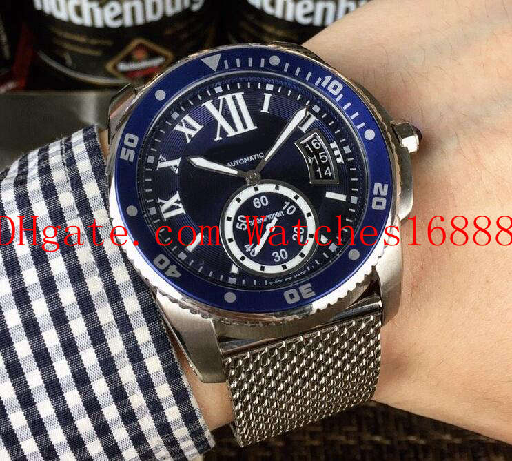 

Free shipping Black Dial 41mm Calibre de W7100057 Mechanical Automatic Movement Mens Watch Diver's Men's Wristwatches Steel Bracelet