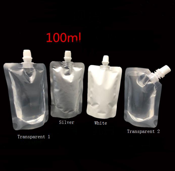 

1000pcs/lot 100ml Stand Up Drinking Package Transparent Pout Bag White Doypack Spout Pouch Bags For Beverage Milk SN2403