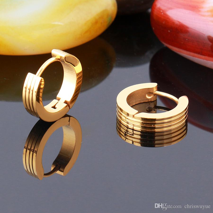 New High Quality Cool Mens Stainless Steel Hoop Piercing Ear Earring Studs Jewelry Unisex Gold Earrings
