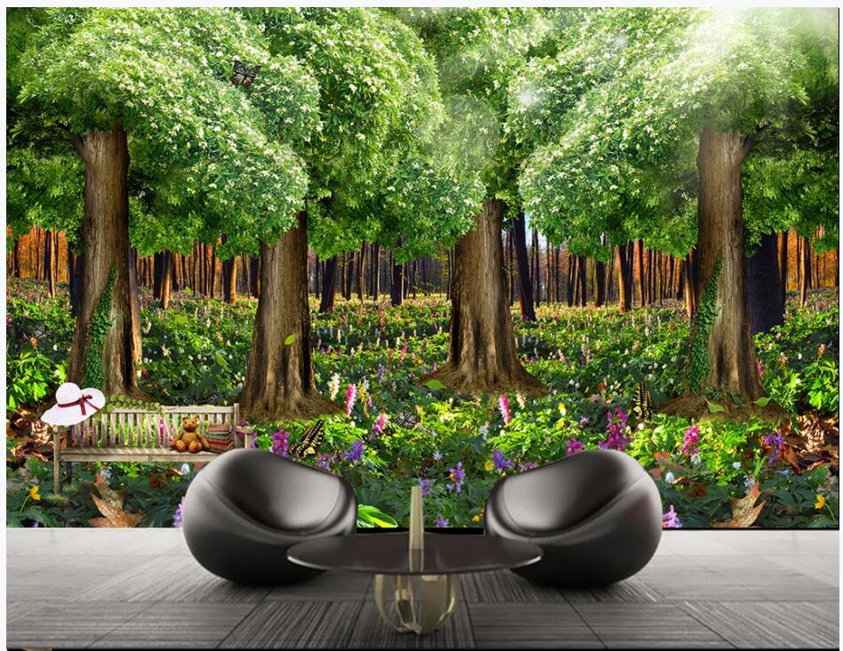 

3d photo wallpaper custom mural on the wall Forest full of flowers tv background Home decor living room wallpaper for walls 3 d, Non-woven wallpaper