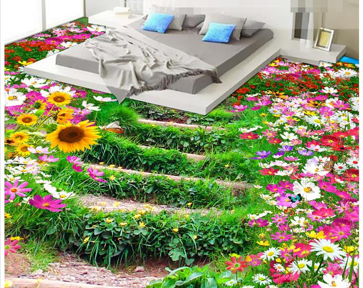 

3d pvc flooring custom photo Waterproof Self-adhesive floor sticker Flower path ladder living room home decor wallpaper for walls 3 d, Customize