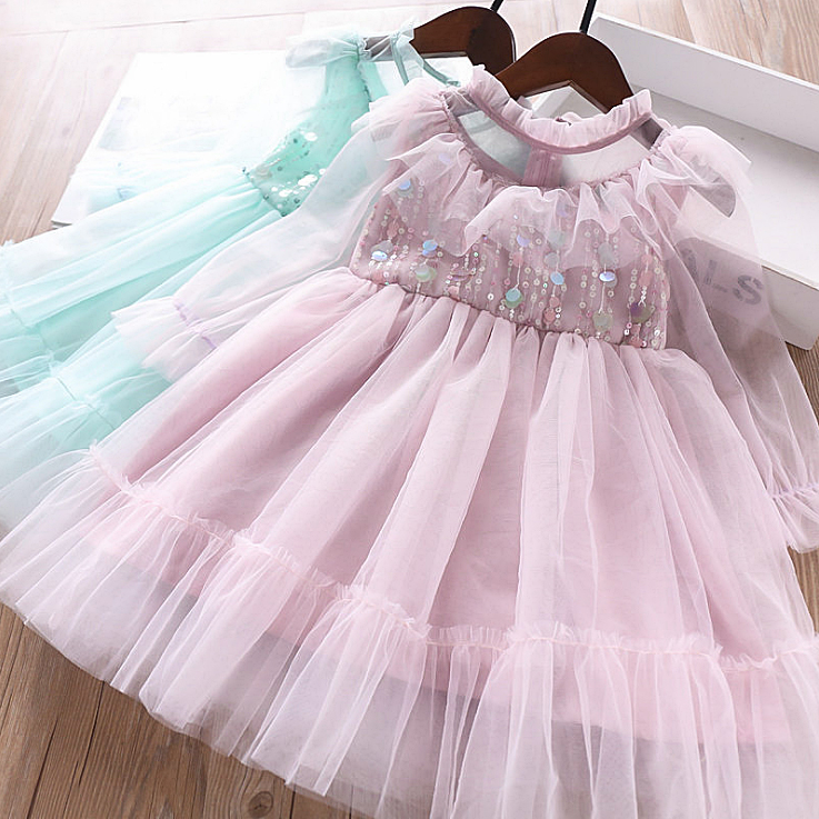

5253 Ruffles Sequins Princess Baby Girl Dress 2020 New Summer Party Wedding Kid Dress For Girl Wholesale Children Clothes 5PLot, Pink