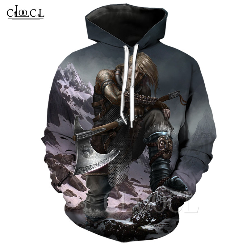 

fashion nordic viking tattoo skull hoodie women men pirates 3d print vikings king harajuku long sleeve hooded coat, Hoodie 1