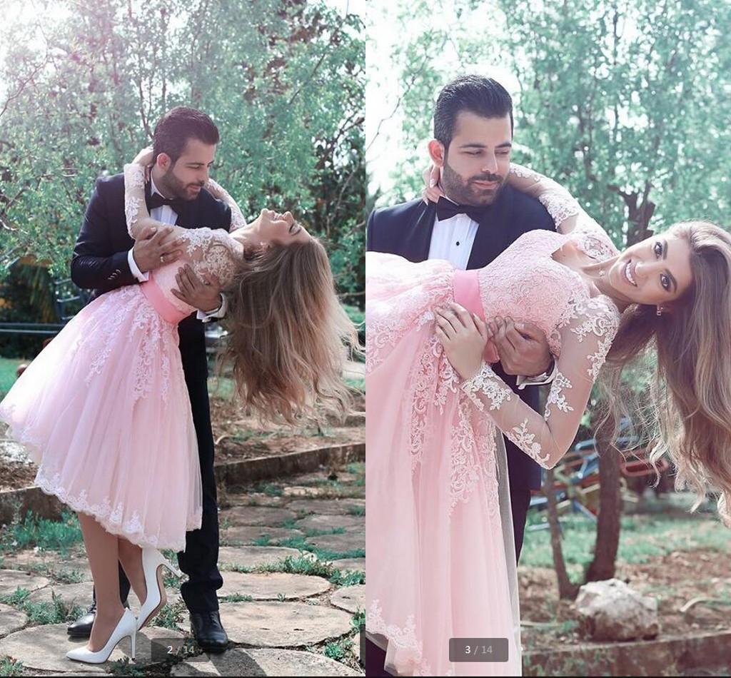 

2019 new real picture pink a line long sleeve petite girls prom dress lace appliques v neckline informal petite prom gowns hot sale, Light sky blue