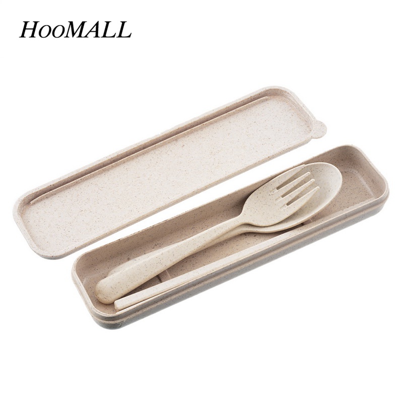 

1Set Cutlery Tableware Wheat Straw Box Dinnerware Sets Portable Travel Kids Adult Camping Picnic Set Gift