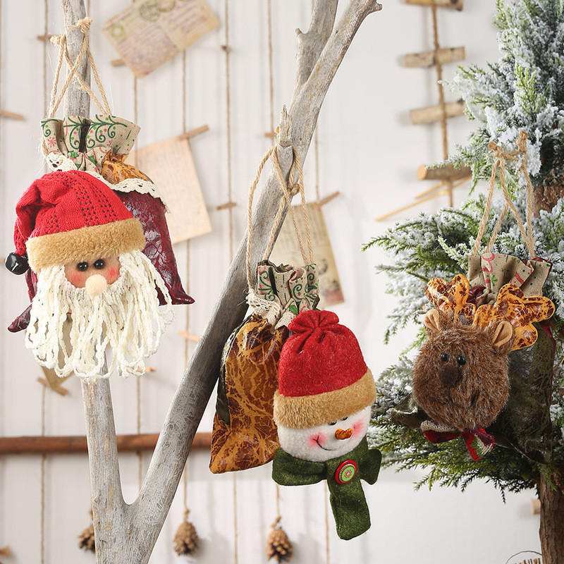 

Merry Christmas Gift Bags with 3D Santa Snowman Elk Packing Drawstring Bags Happy New Year 2020 Candy Navidad Deco