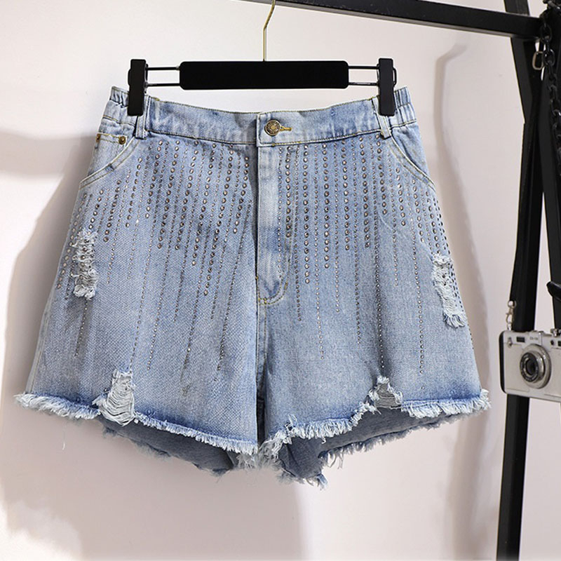 

New Women Blue Sexy Denim Hotpants 2020 Elastic short Female Summer Holes Jean Bottom Korean Hot Drill 2XL-5XL High Waist Casual