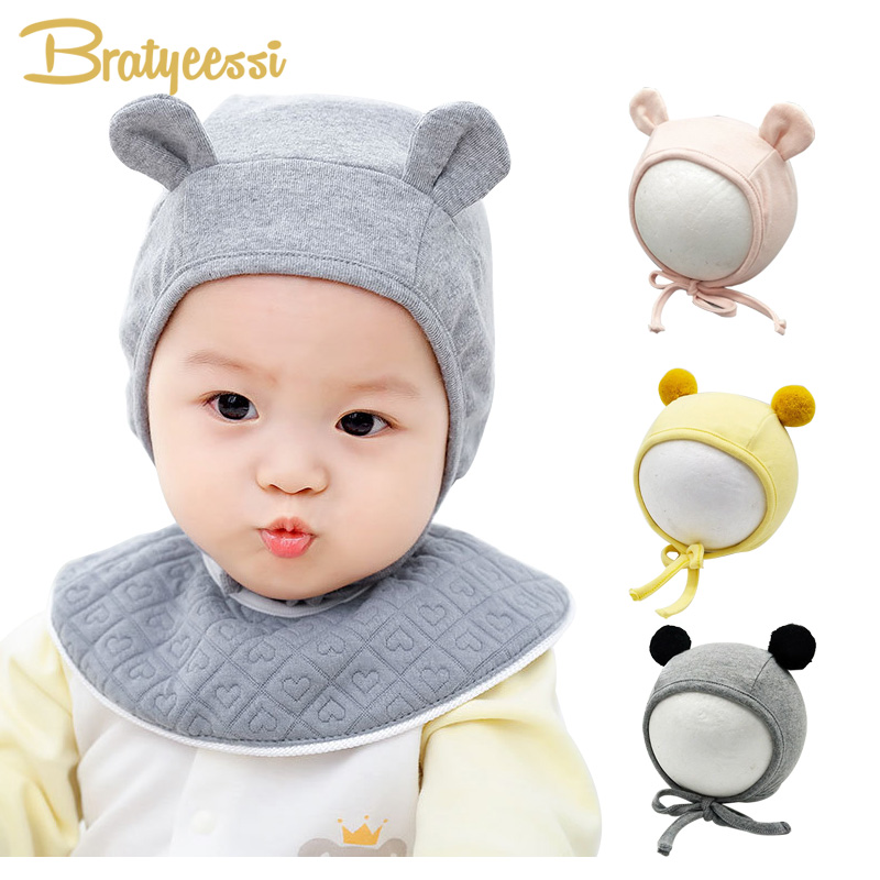 

Cartoon Baby Hat Pom Pom Cotton Newborn Hat with Ears Adjustable Baby Boy Girl Cap Infant Toddler Hats 6 Colors, Pink ears