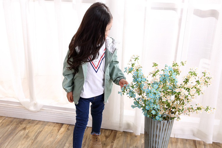 

New Spring Summer Girls Windbreaker Coat Baby Kids Solid Hooded Outwear Baby Kids Coats Jacket Clothing 2-8Years, Green