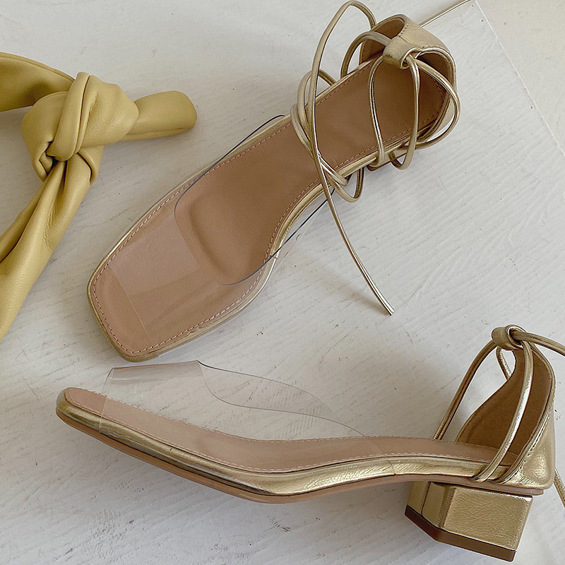 

2020 Summer Women Sandals PVC Transparent Open Toe Slipper Sandals Ladies Square Low Heels Fashion Elegant Woman Slides Shoes, Black