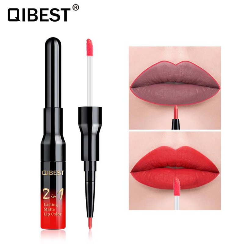 DROP ship QiBest 20 Colors 2 In1 Liquid Matte Lip Liner + Lip Gloss Waterproof Long Lasting Liquid Lipstick Maquiagem-image-437053475