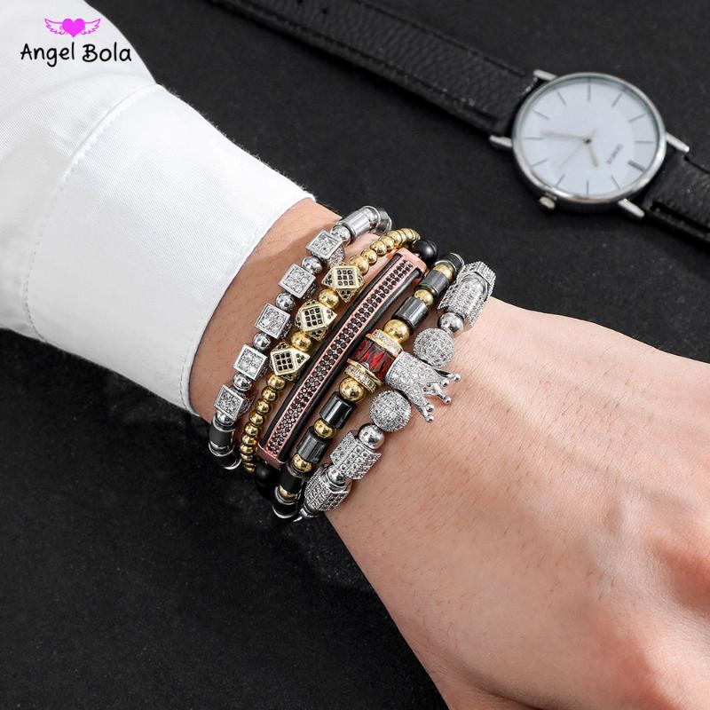 Luxury Wristband Braided Macrame Charm Bracelet Men Hematite Beads Adjustable