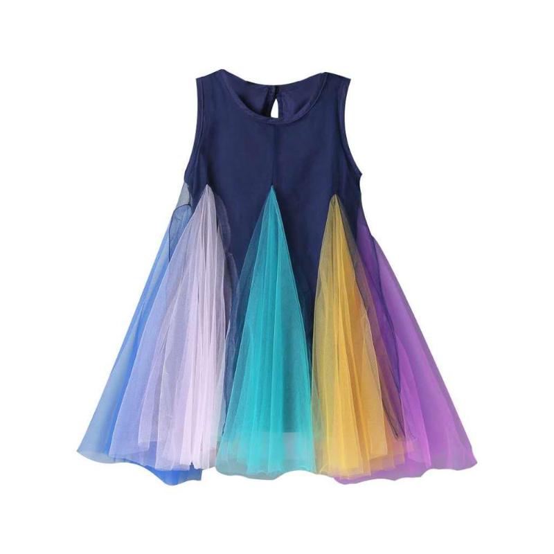 

Children's summer clothing 2020 new girl's sleeveless rainbow Chiffon mesh Princess Dress 1-7 yrs baby girl's clothes kids dress, Blue