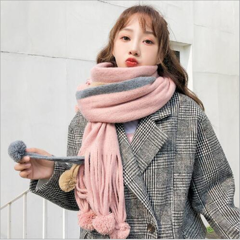 Donna NUOVI Inverno Casual Tinta Unita con nappa Sciarpa Semplice Scialle Wrap