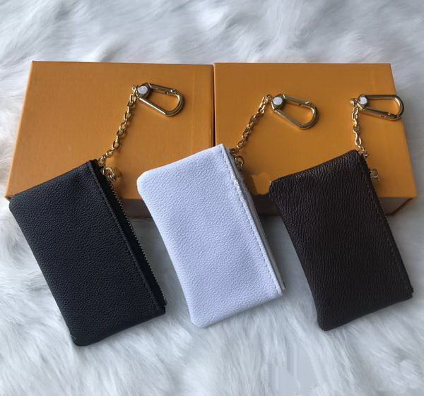 

Hot Sale With Orange Box KEY POUCH Real Leather Famous Classical Designer Women Key Holder Coin Purse Small Leather black Goods Bag, With logo and box