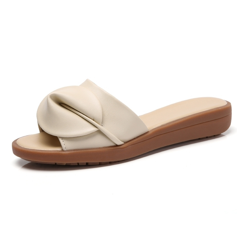 

Flowers Summer Leather Slippers Women Flat Sandals Shoes Woman Fashion Beach Slides Genuine Leather Flip Flops, Beige