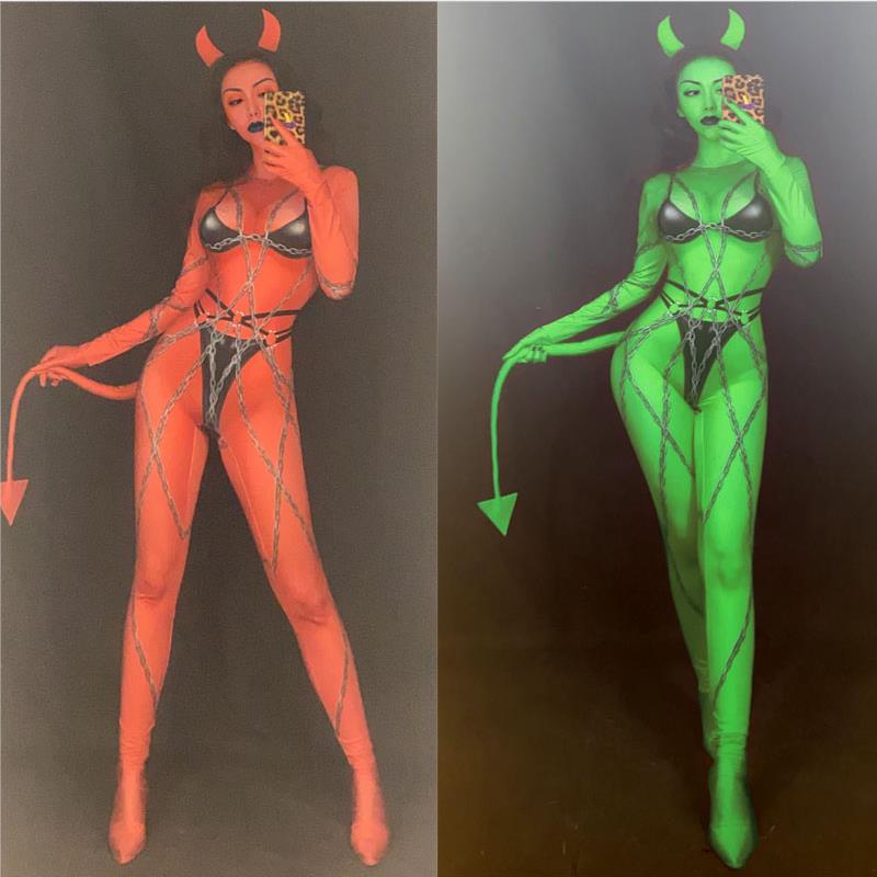 

Nightclub Bar Jumpsuit Women Dance Costuems Halloween Cosplay Party Fake Meat Print One-Piece Costume Festival Outfit DQS4481, Purple