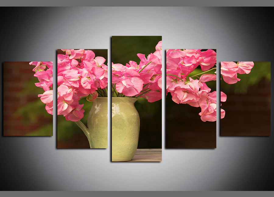 Colorful Red Flowers Oil Wall Art Retro Vase Canvas Print Giclee HomeDecor Large