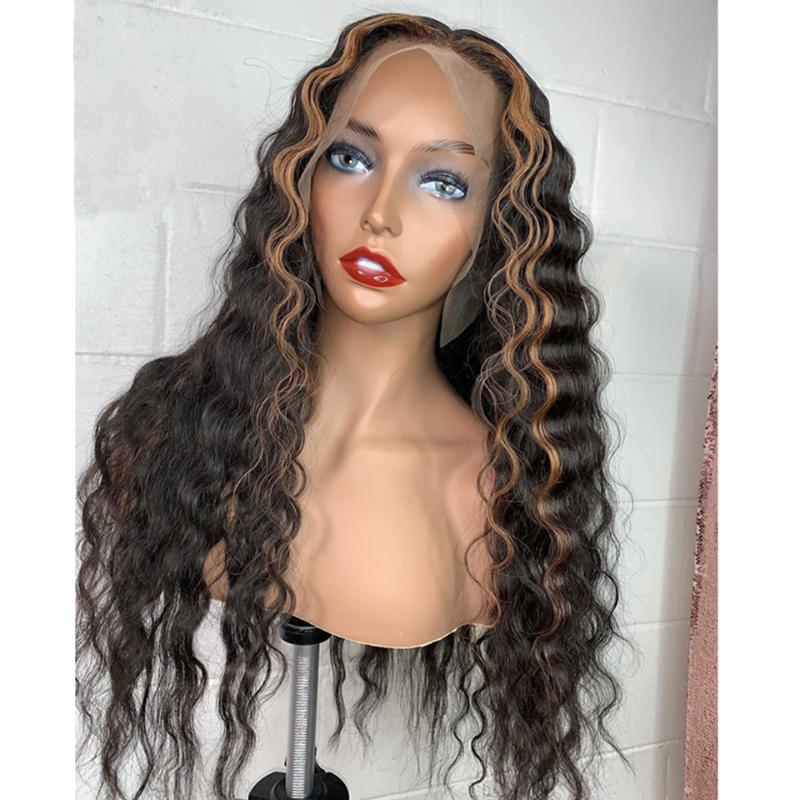 

Highlights Colored Loose Wave Hair 360 Lace Frontal Human Hair Wig Ombre Blonde Glueless Wig with Baby For Women, 360 lace wig