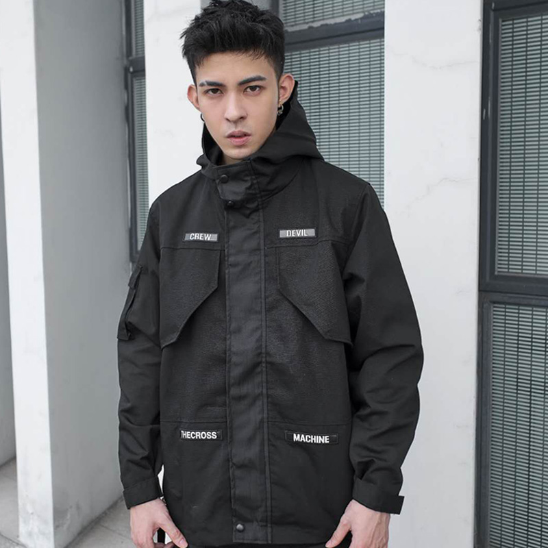 

CROXX field jacket hoody coat cargo jacket techwear windbreaker streetwear amekaji fashion, Black