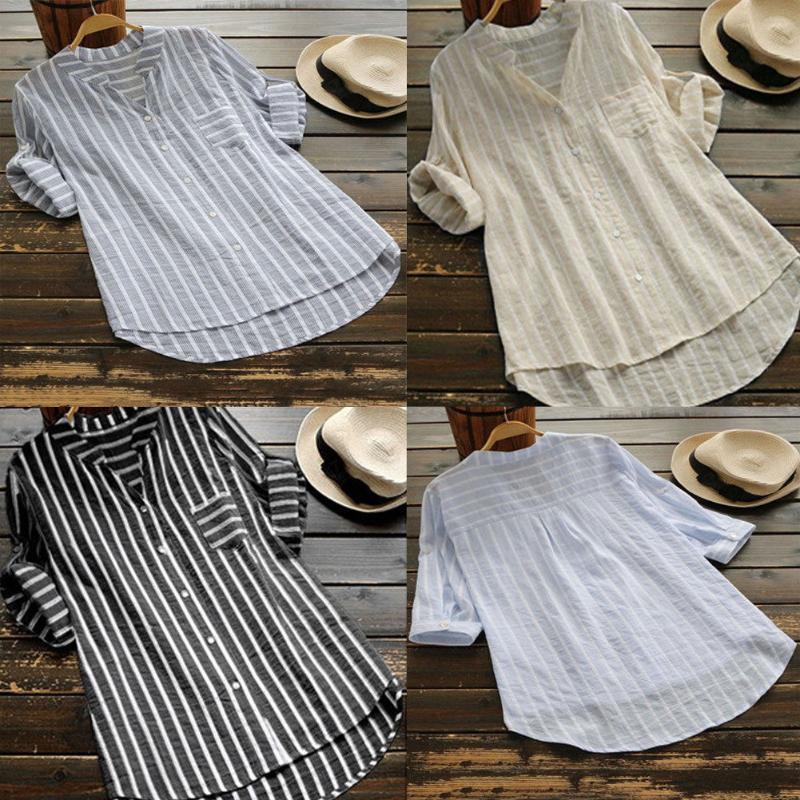 

Summer New Fashion Women Long Sleeve Striped V Neck Blouse Tops Casual Ladies Loose Tunic Stripe Shirts Tops Plus Size -5XL, Black