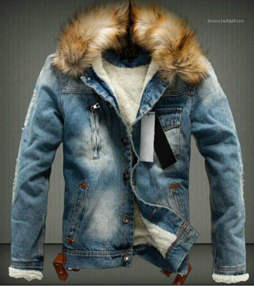 

Winter Jean Jackets Casual Long Sleeved Single Breasted Jackets Winter Thick Fur Coats Mens Designer Washed, Black