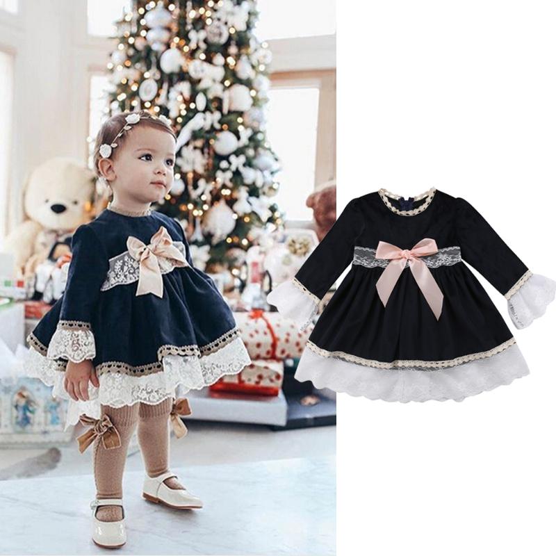 

New Girls Casual Dress Fashion Baby Kid Girl Summer Dress Party Wedding Pageant Lace Princess Long Sleeve Patchwork 2020, As pic