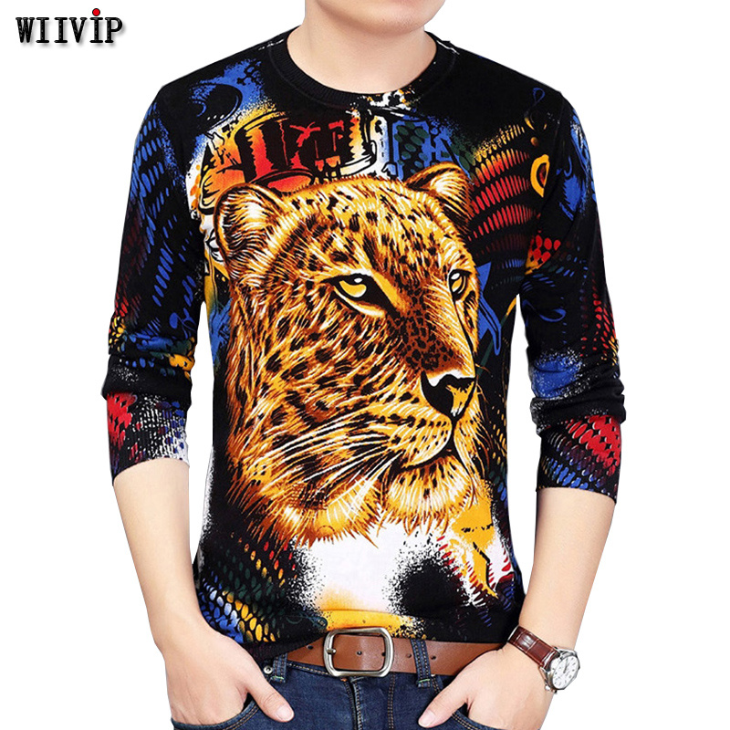 

WIIVIP sweater 2017 tiger print sweater men o neck long sleeve sweaters cotton pullover men winter jumpers knited YW007, Blue