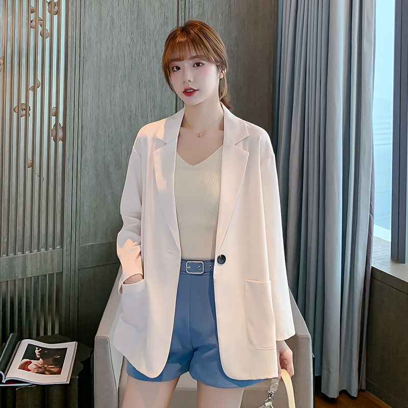 

Suit Thin Section women Summer New One Button Small Suit Jacket Female Korean Style Top Fashion Loose Ins blazer feminino X096, Black