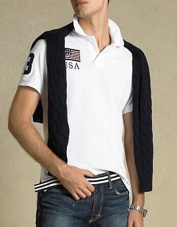 

Spring Summer Men Casual Solid Polo Shirts Big Pony Embroidery USA Italy France Great Britain Flag Polos Cotton Jerseys Tennis Tees T-Shirts, Navy blue
