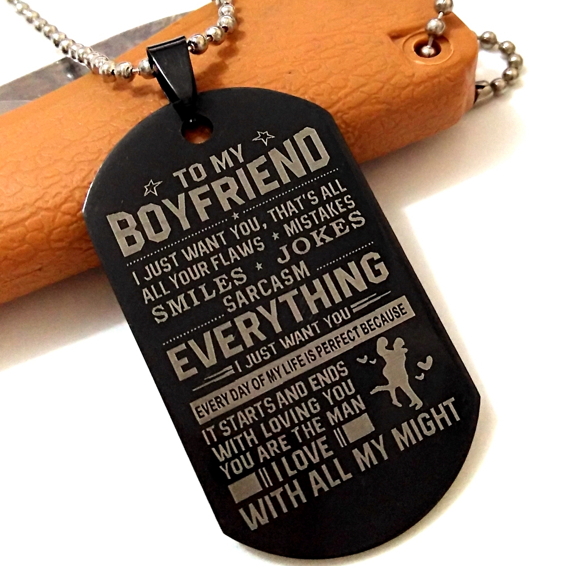 

To My Boyfriend Pendant Necklace Dog Tag Birthday Gift From Girlfriend Men Gift Fashion Cool Stainless steel Jewelry With Chain, Silver