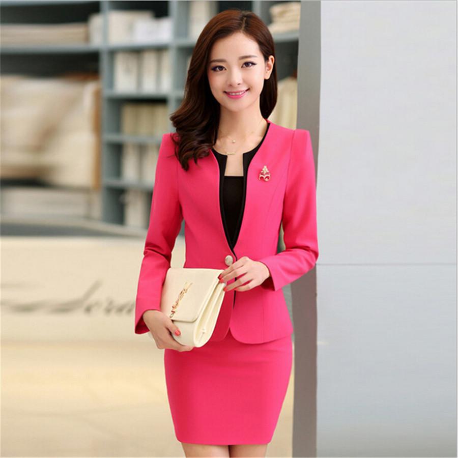

3XL Women Skirt Suits Candy Color Women Business Suits Office Uniform Designs Women Elegant Work New Fashion Blazer Feminino, Dark blue