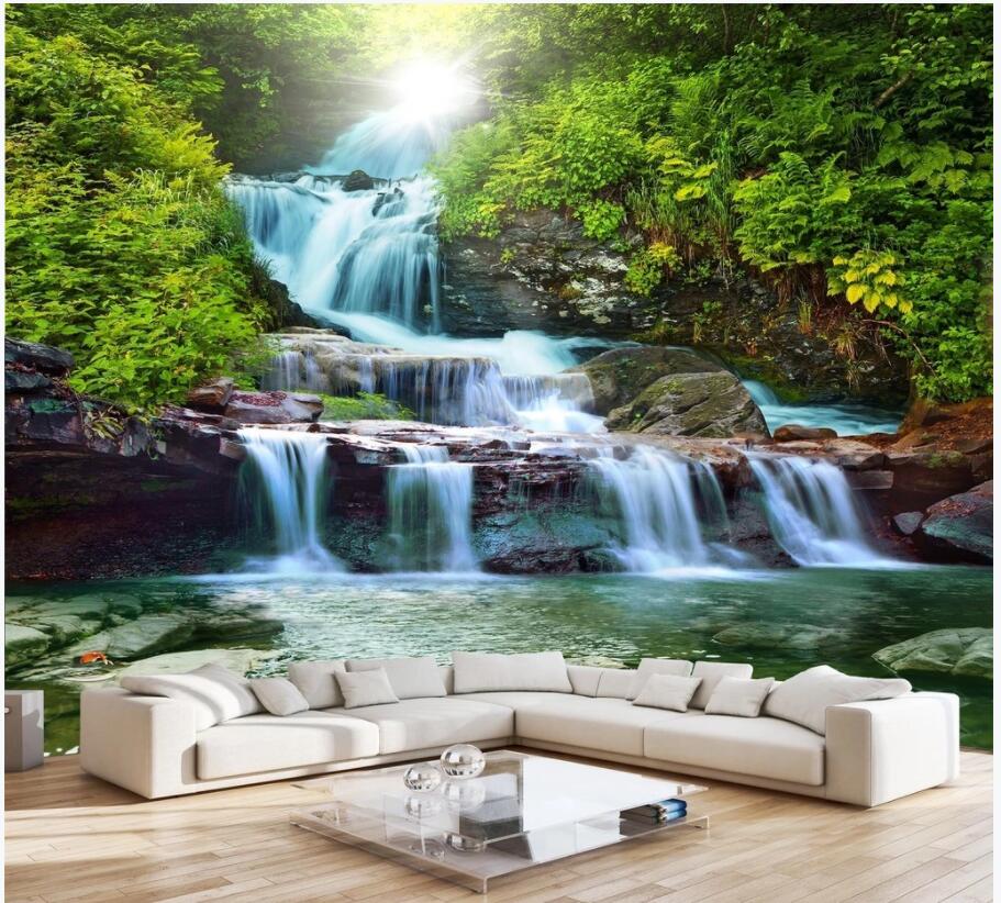 

custom photo mural 3d wallpaper Mountain waterfall flowing water natural scenery landscape home decor living room wallpaper for walls 3 d, Non-woven wallpaper