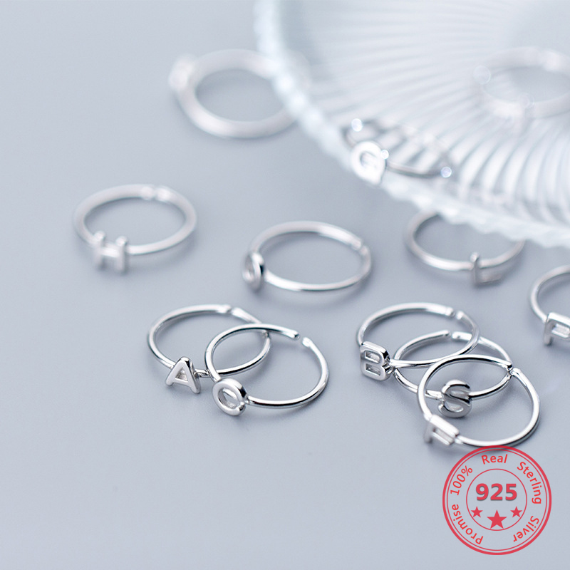 

Cluster Rings 2021 Design 925 Sterling Silver Ring 26 English Letters Fresh Literary Style Fashion Trend Ladies Jewelry