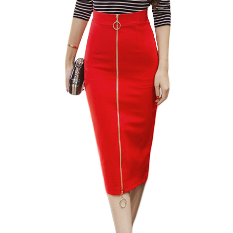 

5XL Plus Size Women Pencil Skirts Spring Autumn Elegant High Waist Bodycon Skirt Fashion Zipper Elastic Work Office Skirt, Black