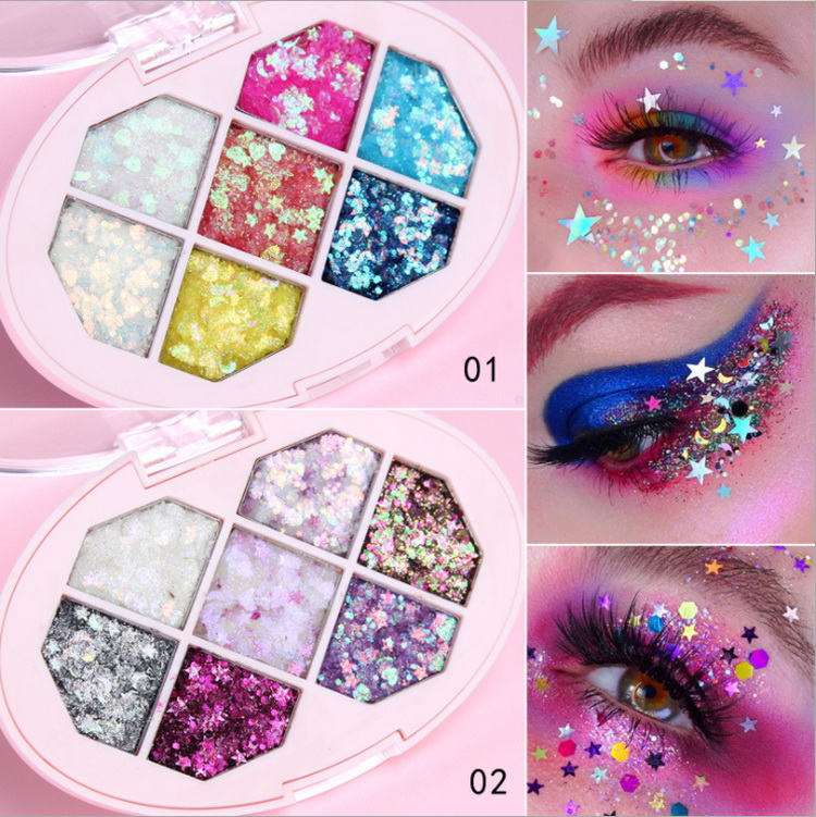 

7 Color Glitter Eyeshadow maquillage palette de maquillage Face Eye Hair Body Star Heart Fragments Sequins Diamond Shiny Stage Makeup, 01