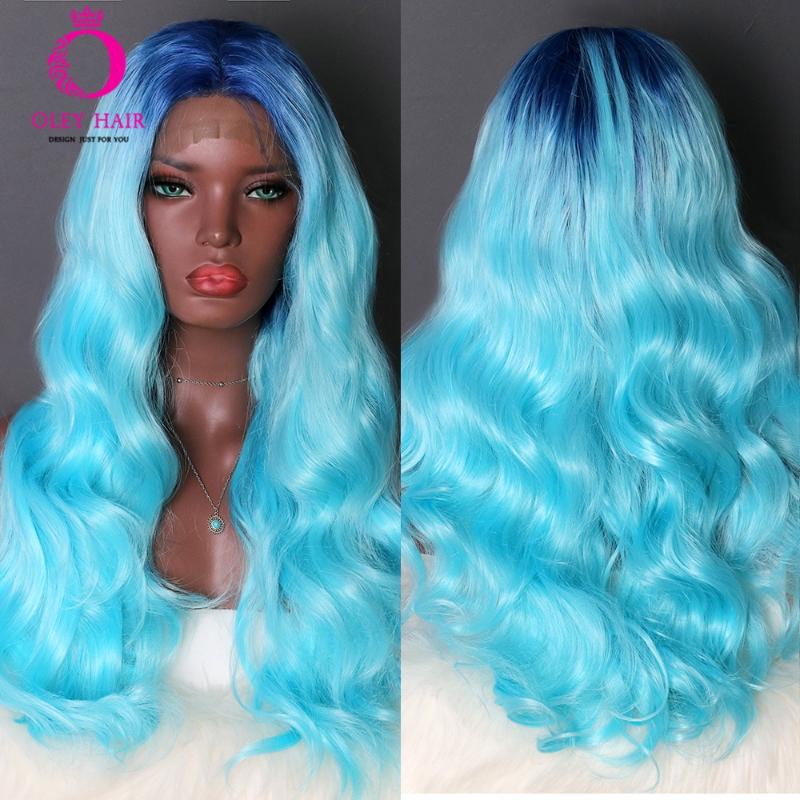 

OLEY Blue Omber Color Heat Resistant Synthetic Wig Glueless Beauty Cosplay/Daly Curly Women Wig