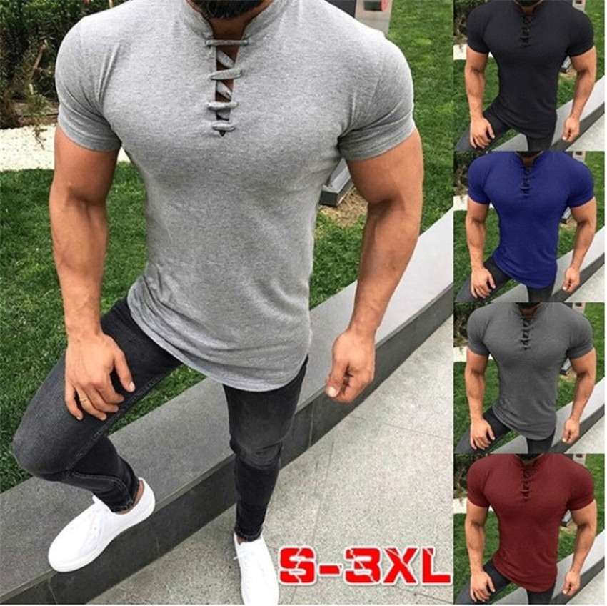 L'homme mince d'été T-shirt col montant à manches courtes Homme Hauts Enchaînement Designer Couleur unie Homme T-shirts