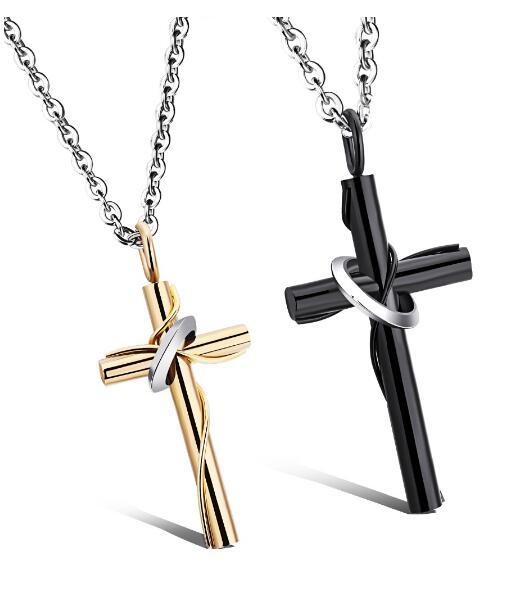 

Fashion Jewelry Lover's Women Men Necklace Corss Pendants in Black Gold color Gift for Boyfriend Girlfriend stainless steel