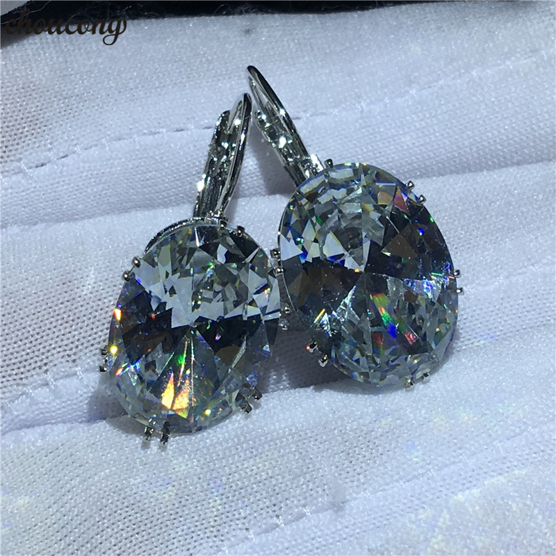 choucong Classic Oval Drop earring Crystal Cz Silver Color Wedding Dangle Earrings for women Party jewelry Gift-image-466890690