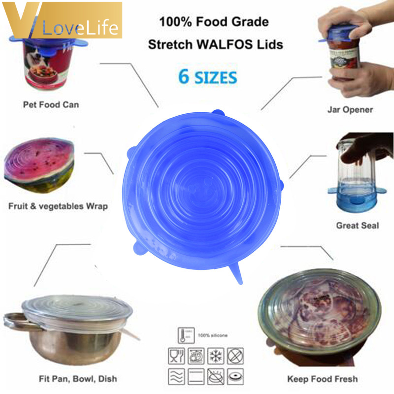 

6pcs/lot Reusable/Eco-friendly Airtight Silicone Fresh-Keeping Lids Cover Keeping Fresh Seal Bowl Stretchy Wrap Kitchen Cookware