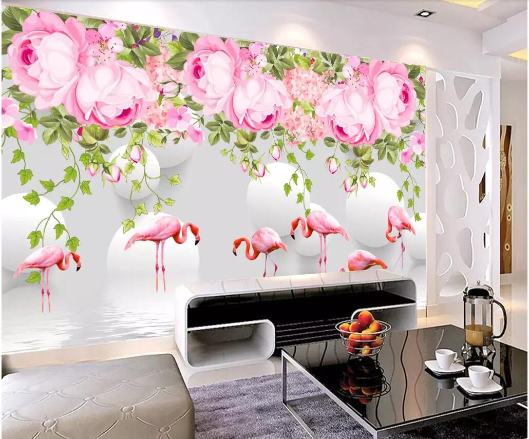 

WDBH 3d wallpaper custom photo Pink rose flower flamingo tv background living Room home decor 3d wall murals wallpaper for walls 3 d, Non-woven wallpaper