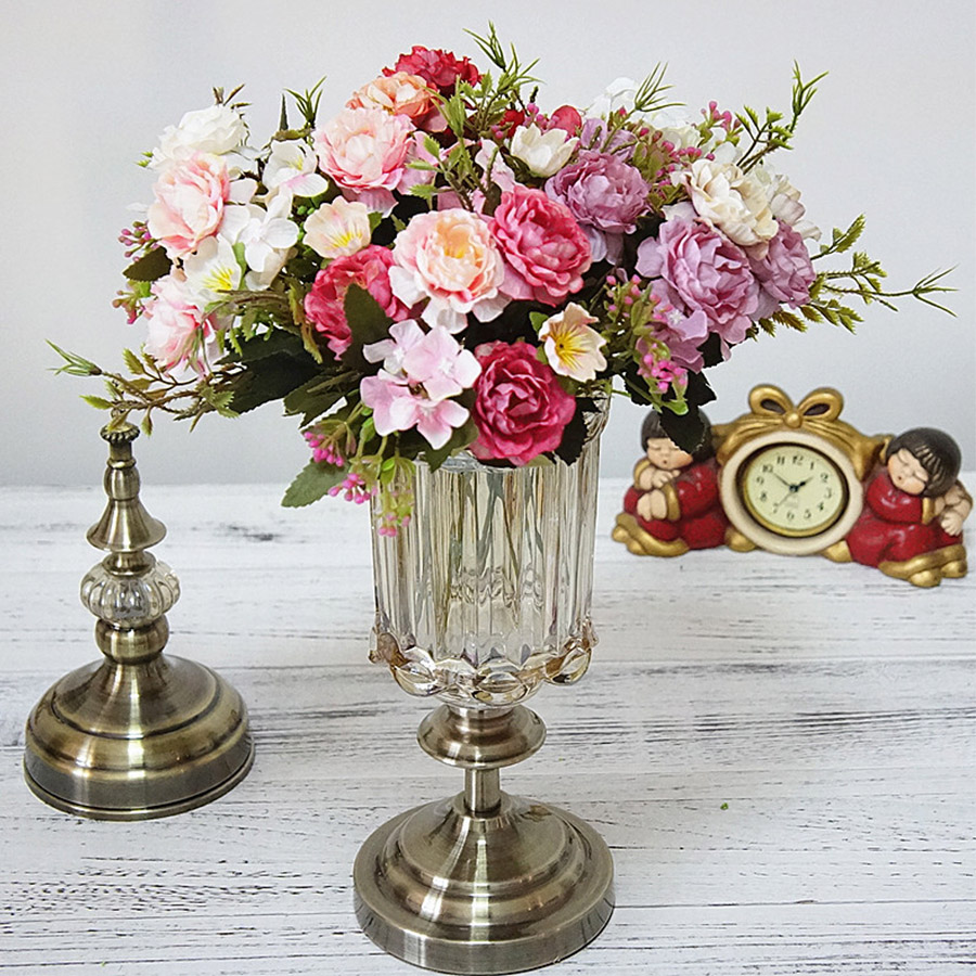 

Artificial Flowers Rose Silk Flowers Bouquet Small Peony Fake Faux flores Wedding Home DIY Decoration Valentine's Day, White