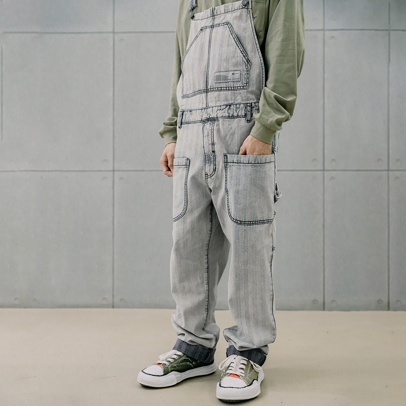

Male Streetwear Hip Hop Loose Jumpsuit Overalls Jeans Trousers Men Washed Vintage Fashion Loose Straight Bib Cargo Denim Pant, Light blue