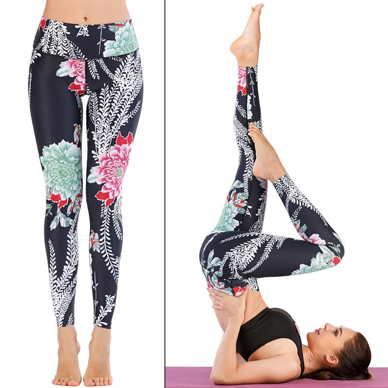 

Sexy Sports Yoga Pants Women Print High Waist Tight Legging Ladies Jogger Push Up Fitness Legging Sweatpant Gym Athletic Trouser, Black