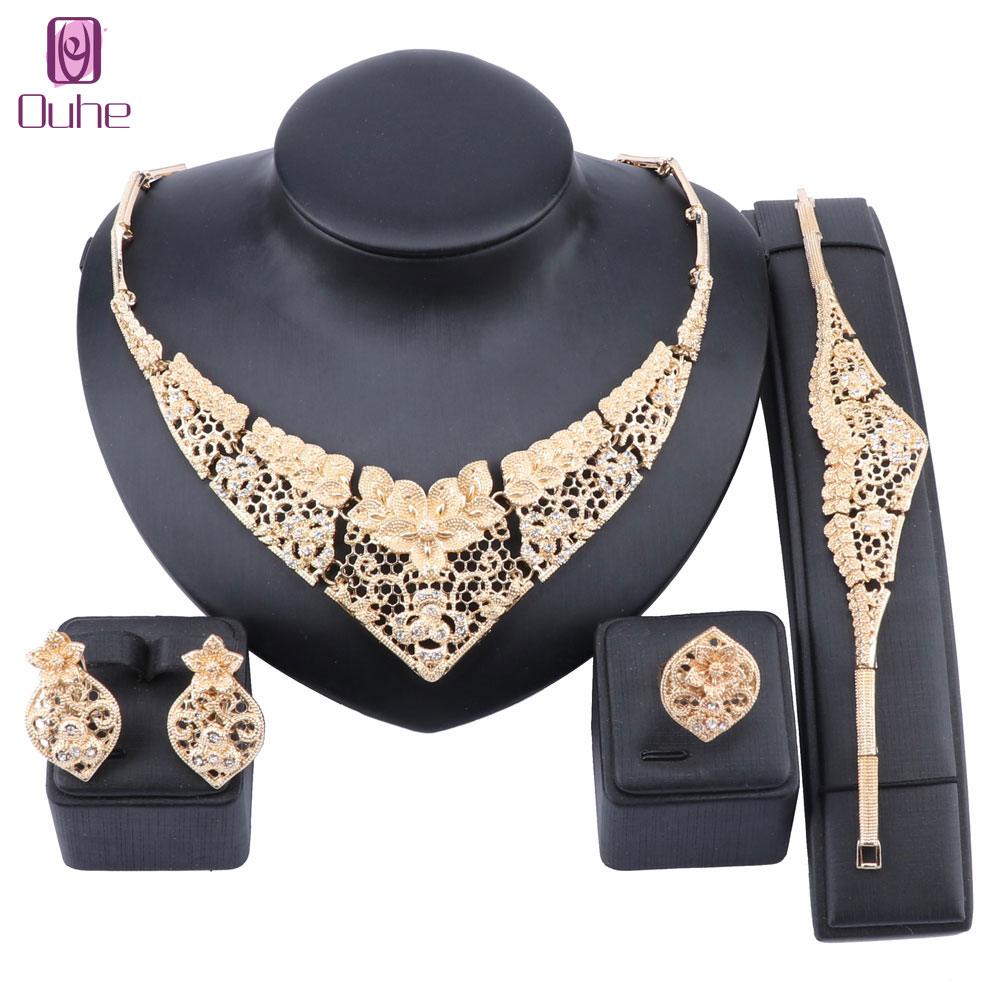 

Dubai Gold Color Accessories Crystal Jewelry Set Fashion African Beads Jewelry Sets Women Costume Brand Statement Jewelry