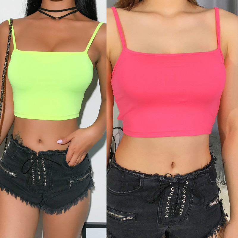

2020 Sexy Women Spaghetti Strap Slim Fit Vest Crop Tops Women Tank Tops Solid Sports Summer Female Shirts, Green