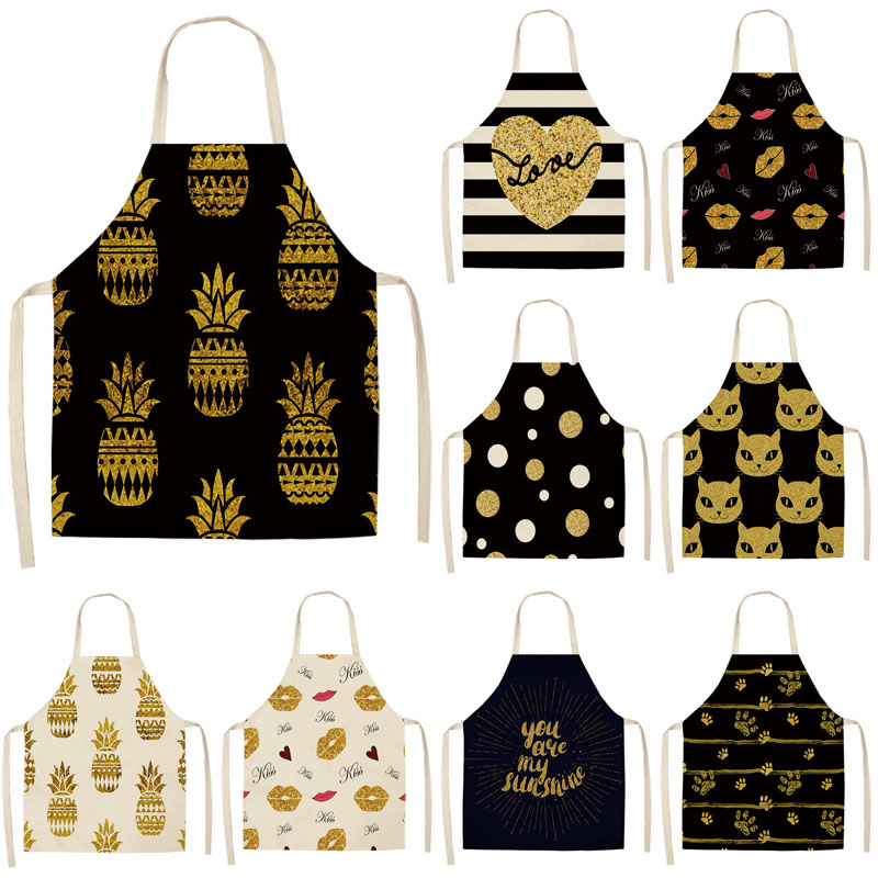

1Pcs Bronzing Kitchen Apron for Woman Sleeveless Cotton Linen Aprons Home Cooking Baking Bibs Cleaning Tools 53*65cm