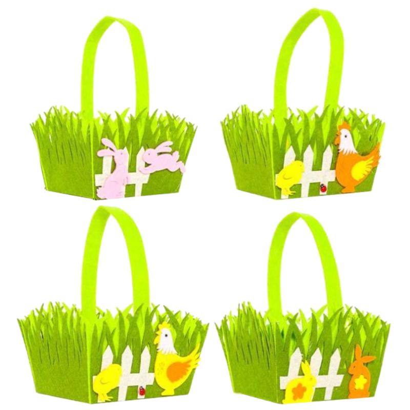 

4PCS Nonwoven Basket Spring Easter Decoration Easter Portable Storage Basket for Egg Hunts Favors Gifts Candies