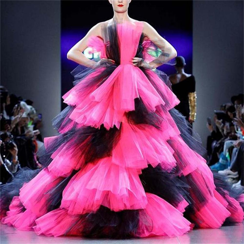 

Colorful Prom Dresses Strapless Tiered Tutu Tulle Ball Gown Evening Dress Plus Size Celebrity Pageant Gowns, Brown